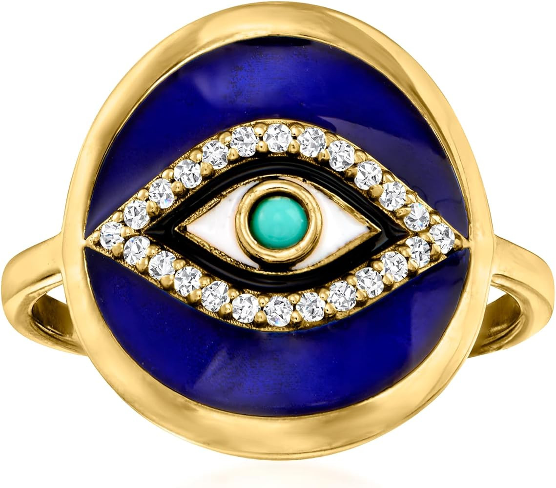 Ross-Simons 0.10 ct. t.w. White Topaz and Multicolored Enamel Evil Eye Ring With Turquoise in 18k... | Amazon (US)