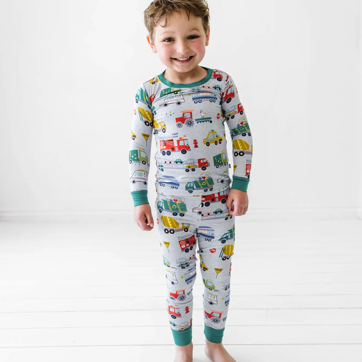 Community Cars Two-Piece Bamboo Viscose Pajama Set | Little Sleepies