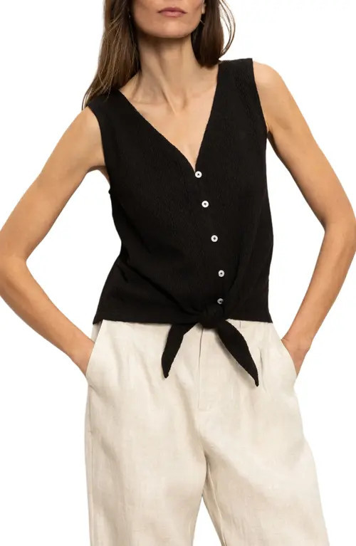 Sanctuary Vacation Textured Tie Front Button-Up Tank in Black at Nordstrom, Size Small | Nordstrom