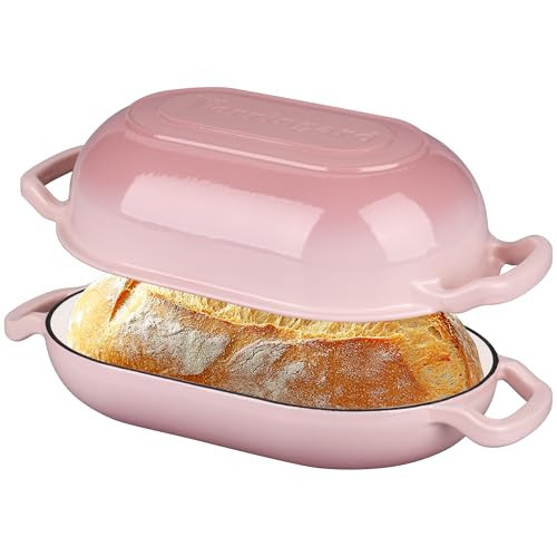 VORRINGARD Enameled Cast Iron Sourdough Bread Oven, Dutch Oven, Loaf Cast Iron Bread Pan for Homemade Bread Baking, Meatloaf Pan with Lid, 5QT, Pink | Amazon (US)