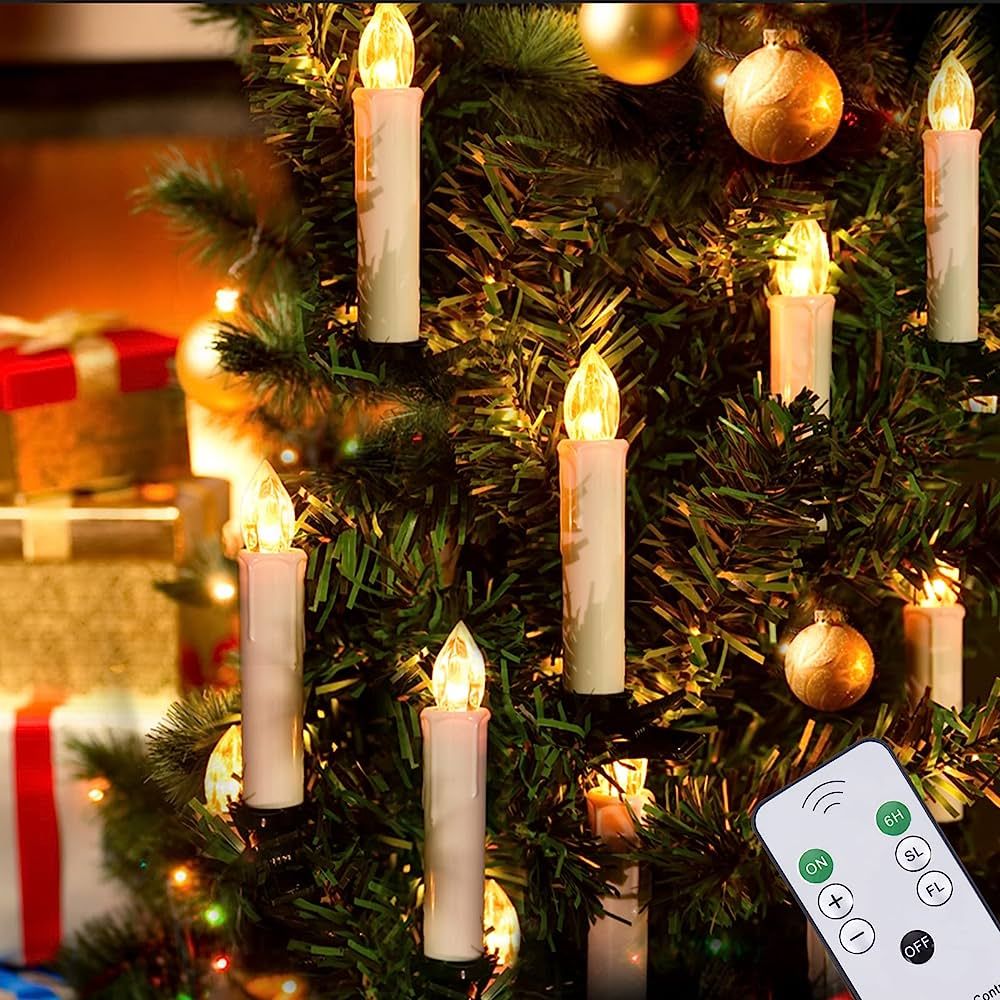 JOSU Flameless Candles Christmas Decor, 12PCS Led Flickering Lights Battery Operated with Remote Timer/Clips, Warm White Window Candles for Home Indoor Outdoor Christmas Trees Decor | Amazon (US)