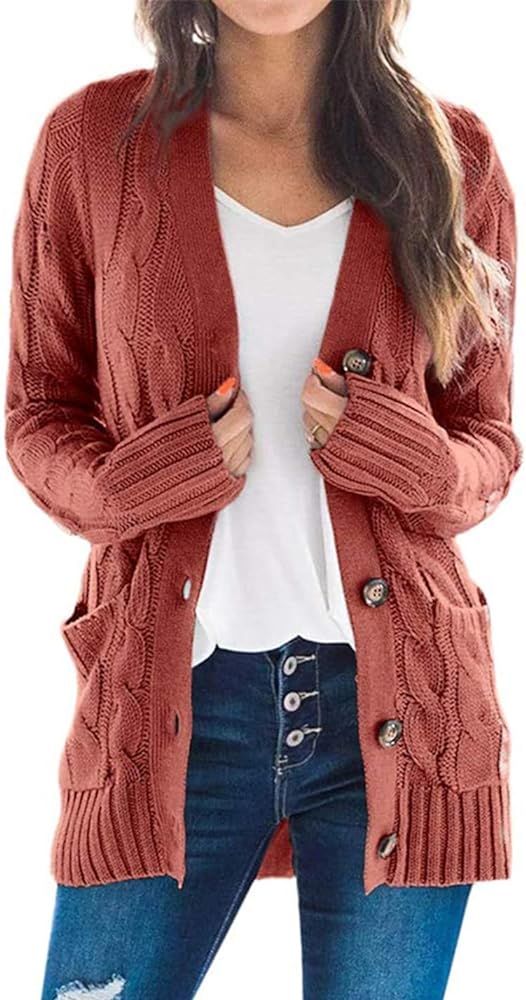 PRETTYGARDEN Women’s Long Sleeve Open Front Knitted Cardigan Sweater Button Down Chunky Outwear... | Amazon (US)