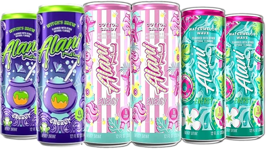 New Alani Energy Drinks Witches Brew, Cotton Candy, Watermelon Wave Variety Pack Sugar-Free, Low-... | Amazon (US)