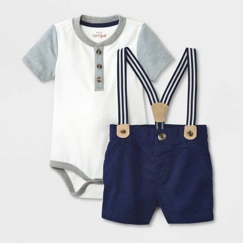 Baby Boys' Chambray Henley Suspender Set - Cat & Jack™ Cream | Target