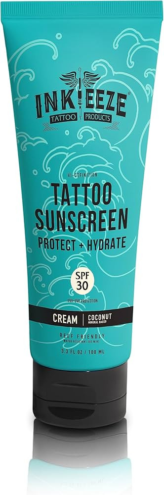 Ink-Eeze Tattoo Sunscreen Ink Shield Mineral, SPF 30, Dries Clear, Reef Safe, Vegan, Made in USA,... | Amazon (US)