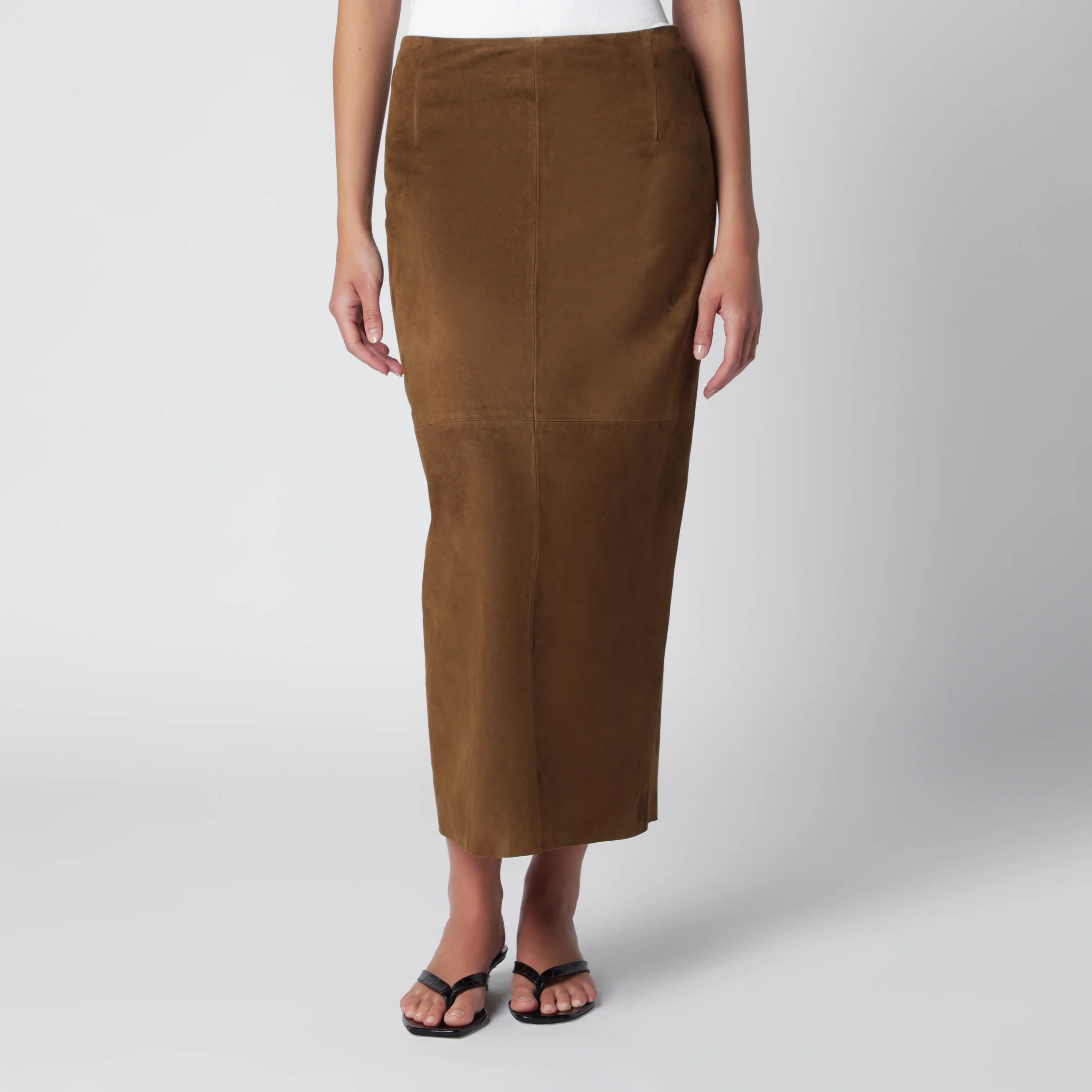 Selly brown suede maxi skirt | The Double F