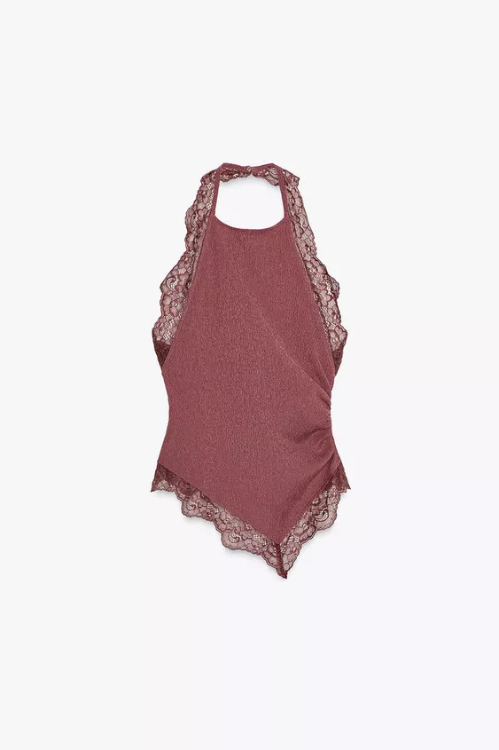 TEXTURED LACE HALTER TOP | Zara US