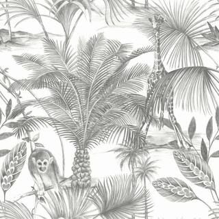 Walls Republic Non-Woven Grey Sketched Jungle Tropical Easy to Remove Shelf Liner Wallpaper R7136... | The Home Depot