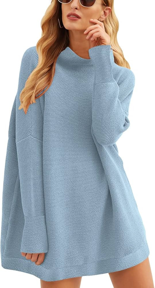 ANRABESS Women Casual Turtleneck Batwing Sleeve Slouchy Oversized Ribbed Knit Tunic Sweaters Pull... | Amazon (US)