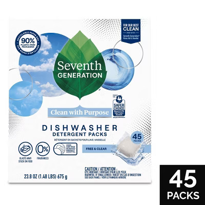 Seventh Generation Free & Clear Natural Dishwasher Detergent Packs - 45ct | Target