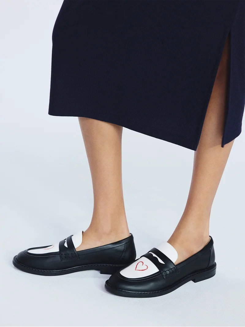 Free Assembly Women's Slip On Faux Leather Heart Loafers | Walmart (US)