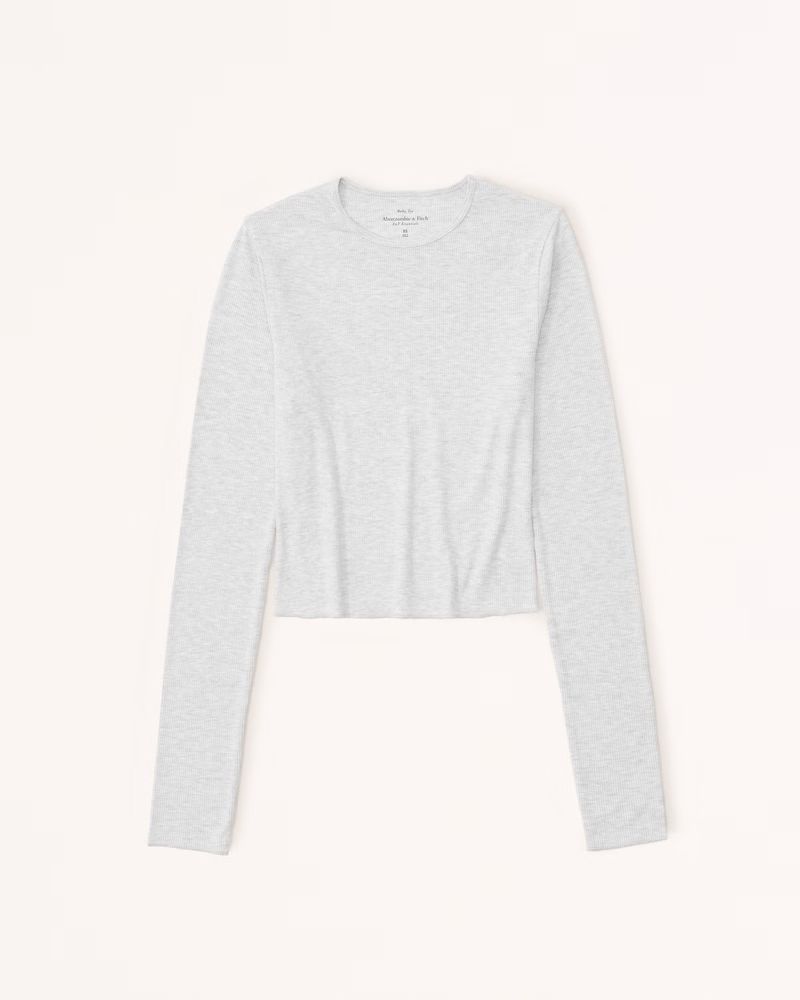 Long-Sleeve Featherweight Rib Cropped Crew Tee | Abercrombie & Fitch (US)