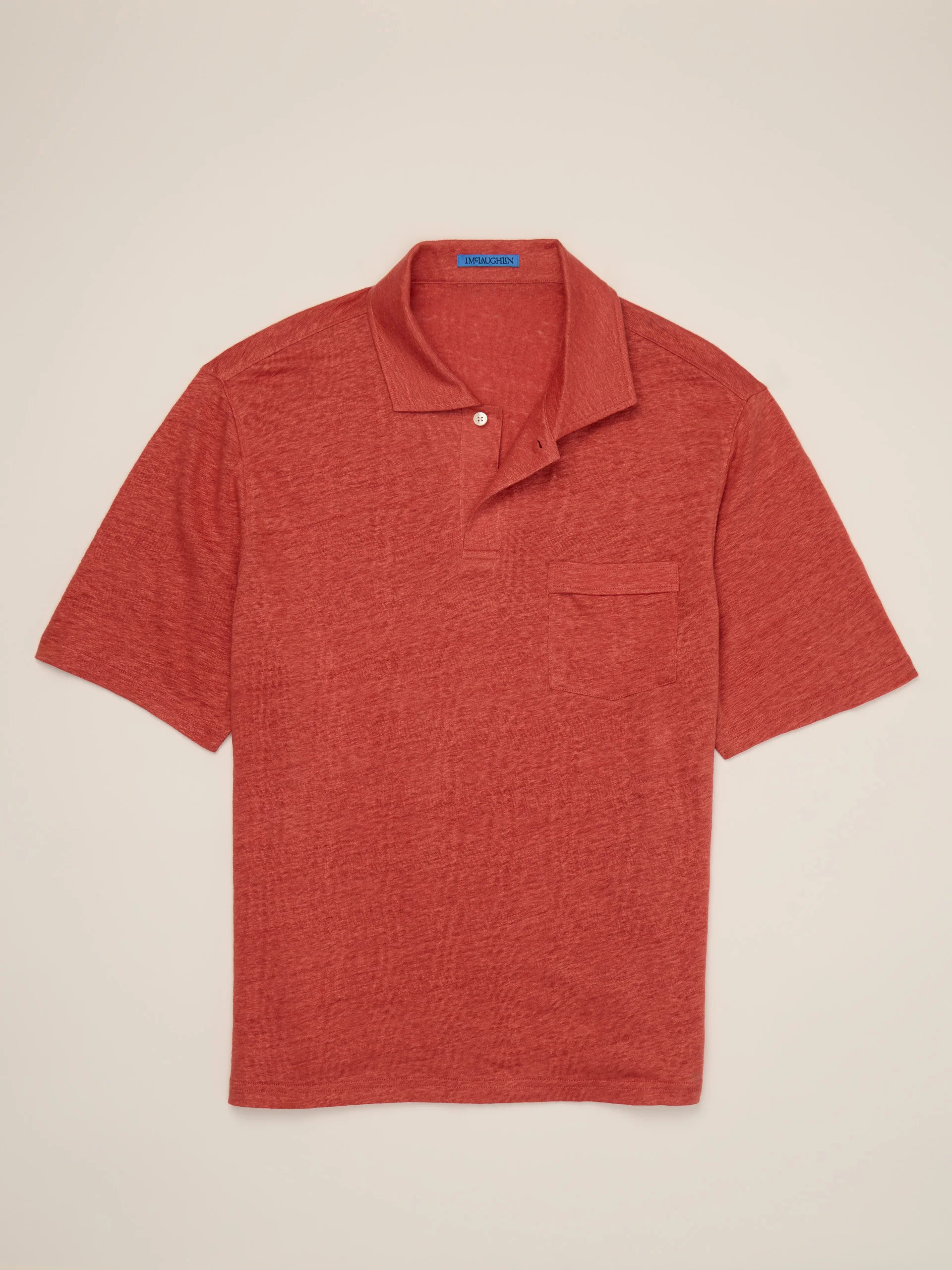 J.McLaughlin Men's Riva Linen Polo Nantucket Red, Size XL | J.McLaughlin