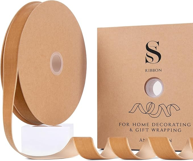 Camel Christmas Velvet Ribbon for Tree, Gift Wrapping, Flower Bouquet, Wreath Decorations, Bow Ma... | Amazon (US)
