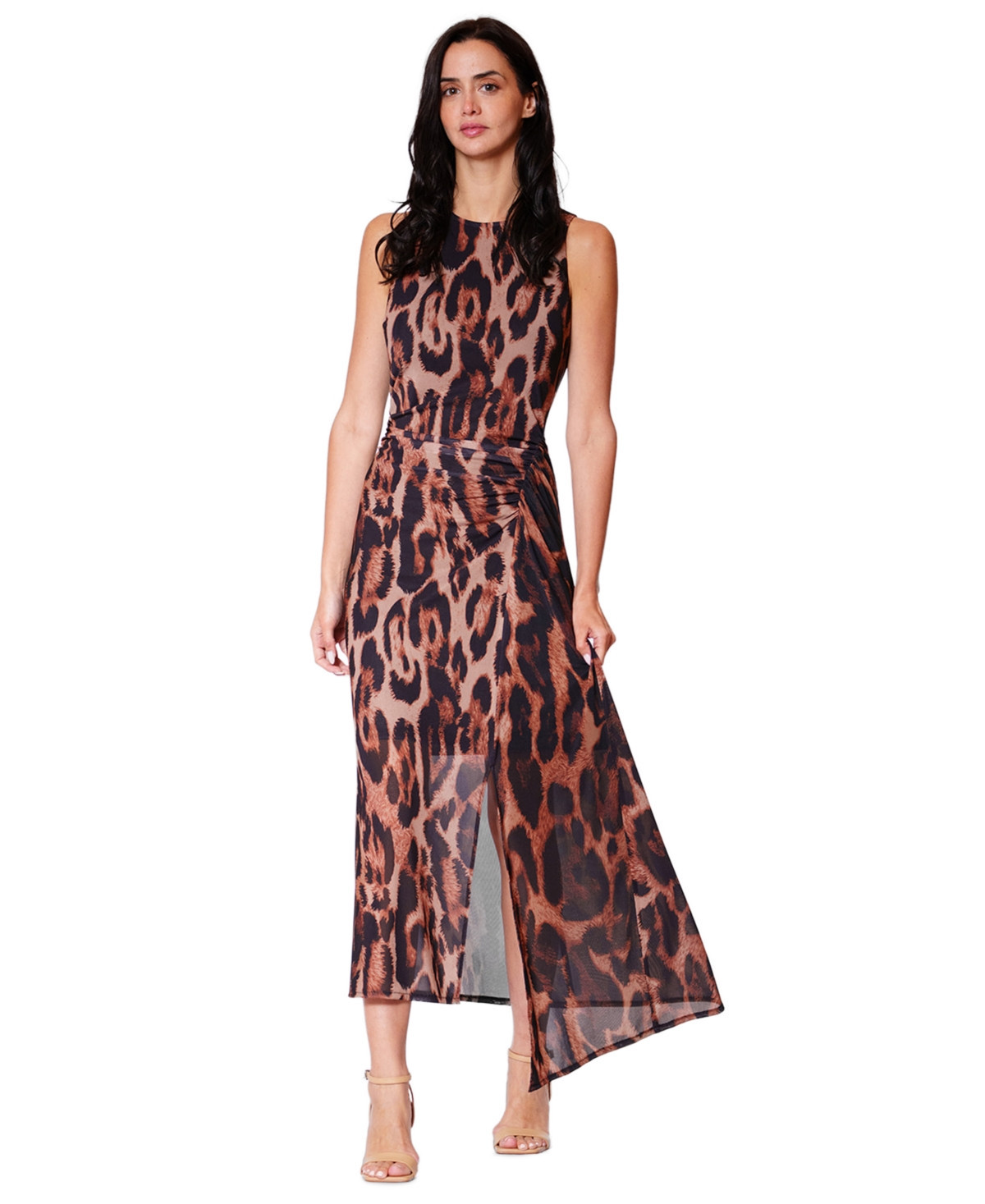 julia jordan Women's Leopard-Print Asymmetrical-Hemline Midi Dress - Black Multi | Macy's