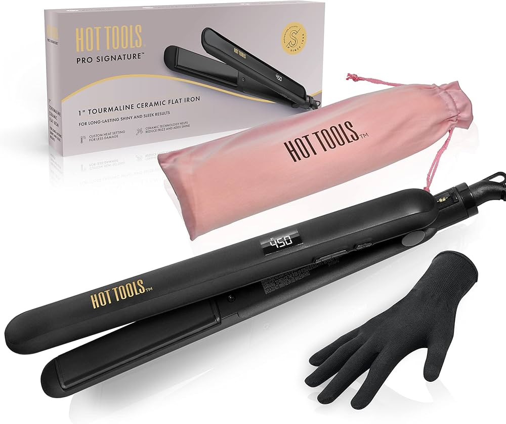 Hot Tools Pro Signature Ceramic + Tourmaline Flat Iron for Sleek Results, 1 Inch Plates | Amazon (US)