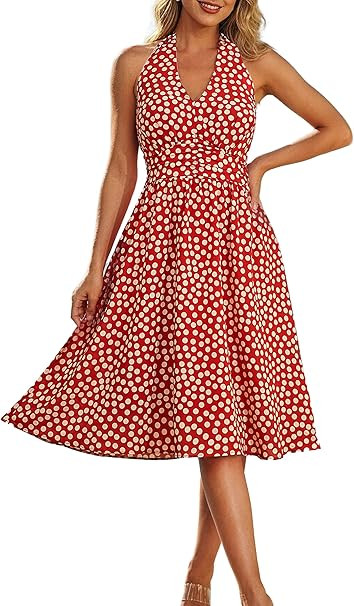 Women's Summer Sundress Built-in Bra Halter V Neck Lined Chiffon Smocked Back Midi Dress Guest Vi... | Amazon (US)