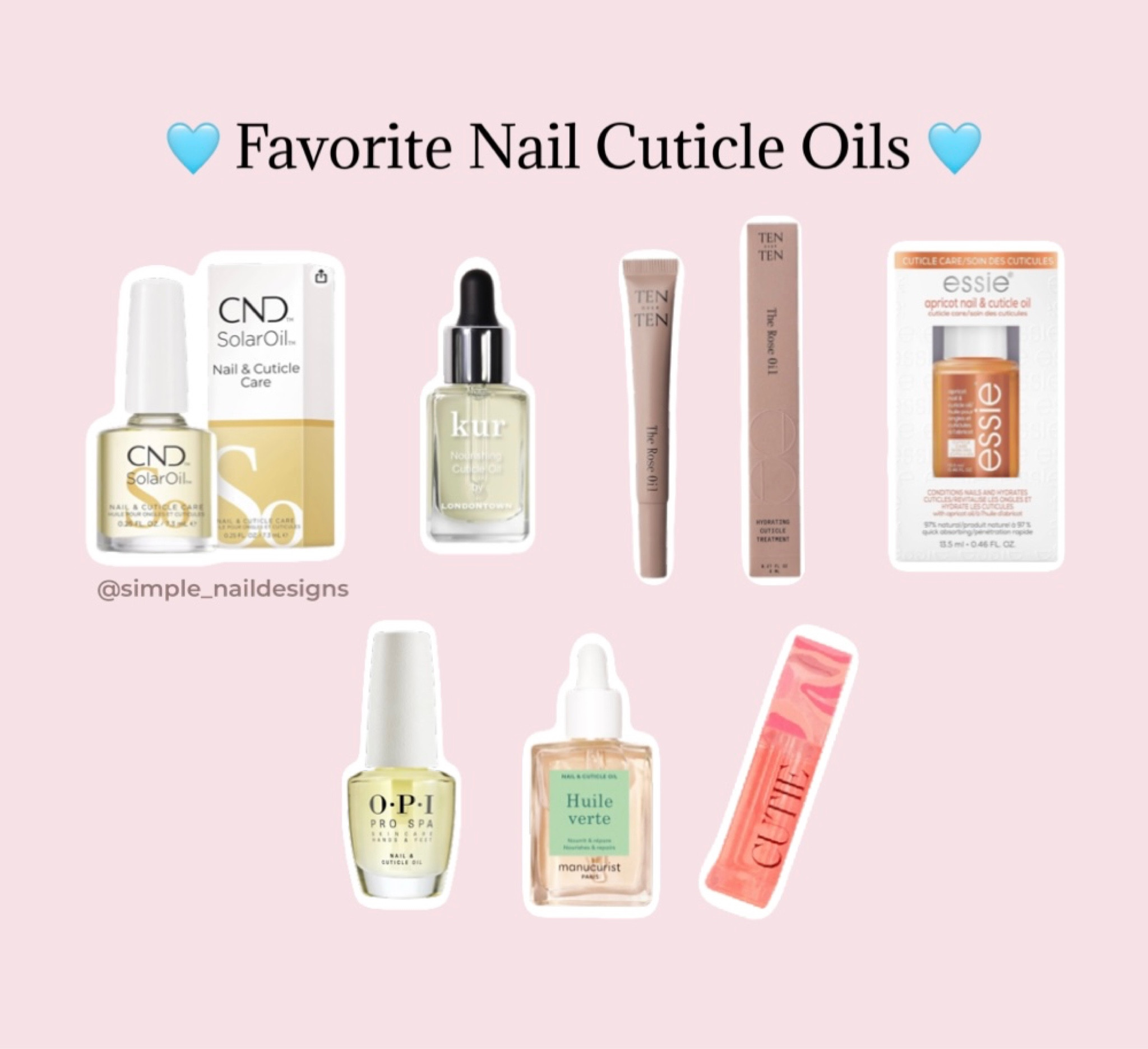 Favorite Nail Cuticle Oils | Cuticle oil stimulates nail growth, protects nails, improves health & appearance of nails. 
• for ‘cutie oils’ visit their website 

*Heart this post and be notified of price drops | then shop from your Favorites*

#cuticleoils #nails #nailcuticleoil  #cnd #londontown #tenoverten #essie #opi #manucurist #cutieoils #nailhealth 

#LTKGiftGuide #LTKstyletip #LTKbeauty