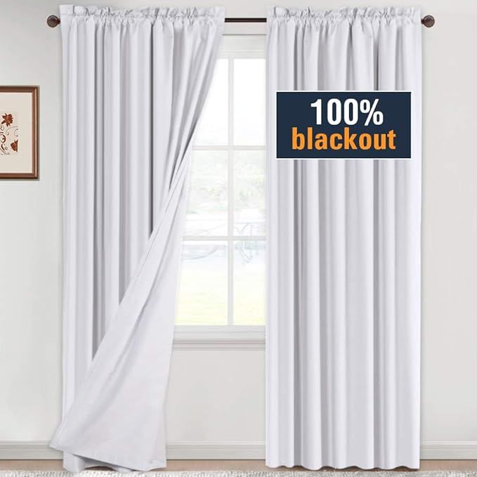 H.VERSAILTEX 100% Blackout White Curtains 84 Inches Long Full Light Blocking Curtain Draperies fo... | Amazon (US)