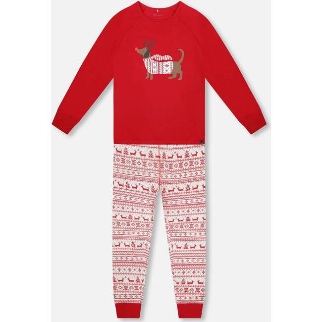 Deux par | Adult Women's Organic Cotton Two-Piece Pajamas Red and (White Fairisle, & Size Medium) | Maisonette | Maisonette