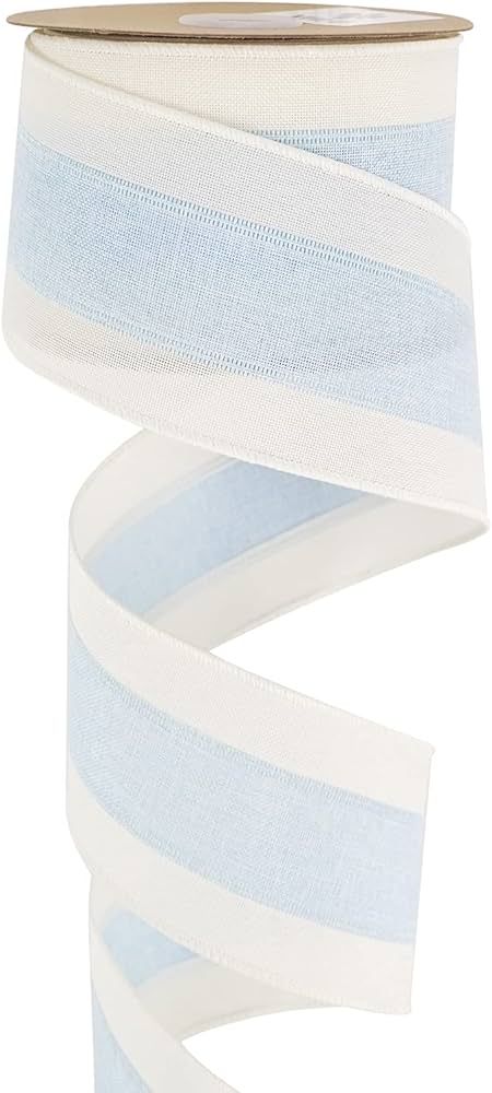 MEEDEE Blue and White Stripe Ribbon Blue White Ribbon Blue Wired Ribbon 2.5 Inch Light Blue Burlap Ribbon with Ivory Stripe Edge Blue Wired Christmas Ribbon for Wreath Garland Bow Making (10 Yards) | Amazon (US)