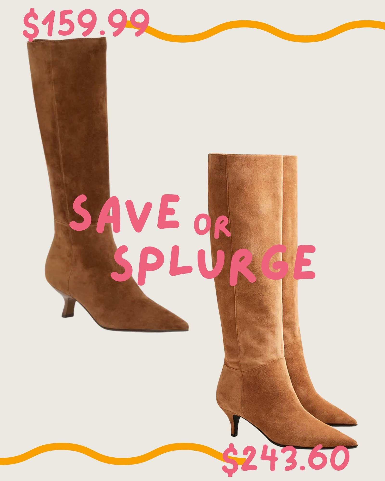 Knee-high boot season is here 🤎✨ 

These suede boots are the chic neutral every fall wardrobe needs. Both styles give major luxury-designer vibes — pointed toe, kitten heel, and timeless camel tone — but one’s under $160! 

#LTKSeasonal #LTKShoeCrush #LTKSaleAlert