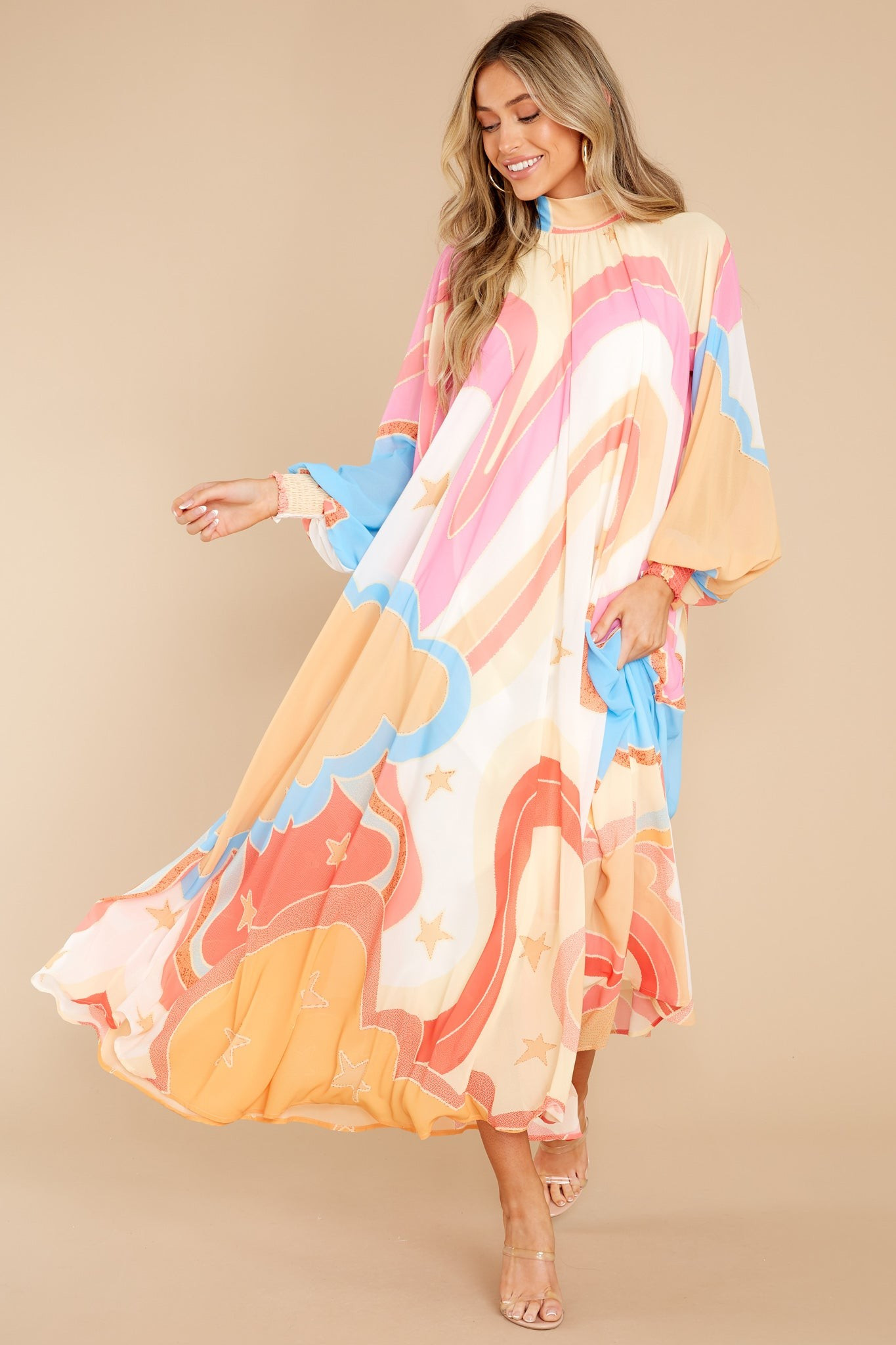Can You Imagine Apricot Multi Print Maxi Dress | Red Dress 