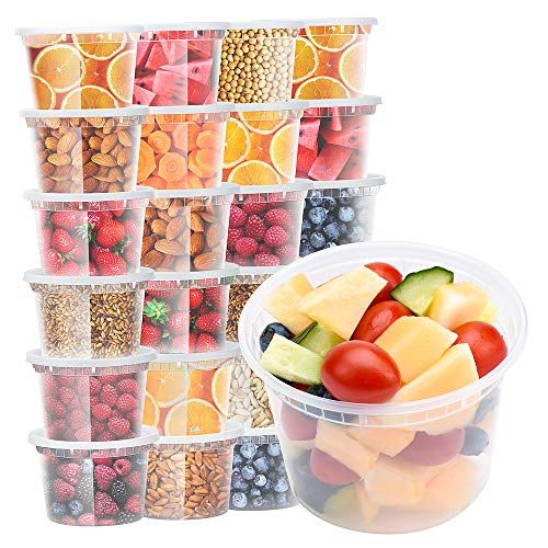 Glotoch 24 Pack 16 oz. (2 Cups) Plastic Food and Drink Storage Containers Set with Lids - Microwave, | Amazon (US)