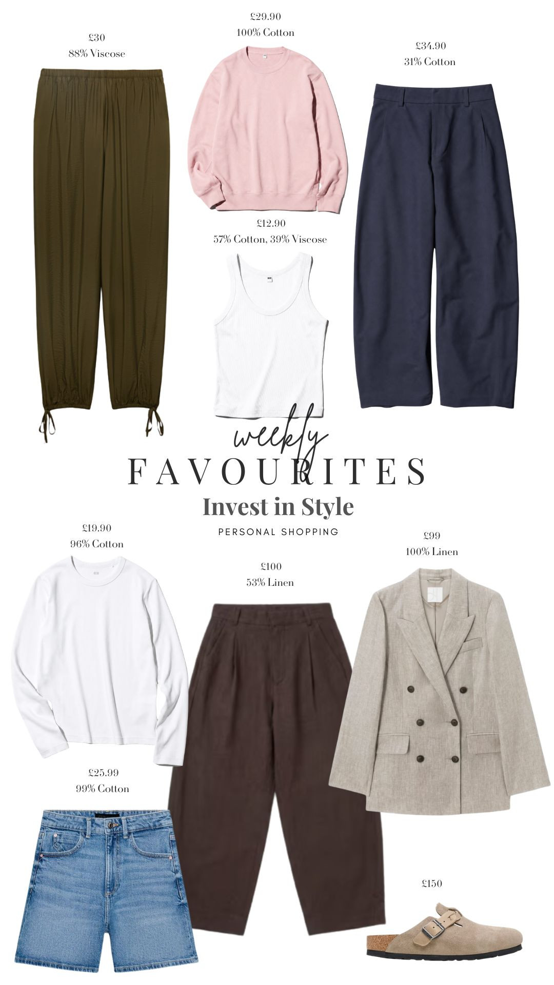 Weekly Favourites Edit! Neutral Capsule Wardrobe, Pink Sweatshirt Outfit, White Ribbed Tank Top, Brown Trousers, Denim Shorts, Beige Linen Blazer, Olive Balloon Trousers, Suede Clog Mules, Spring Summer Staples

#LTKuk #LTKspring #LTKsummer