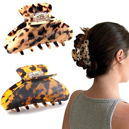 2 Pcs Large Hair Claw Clips Tortoise Shell Big Claw Hair Clips for Thick Hair Strong Hold No Slip Grip Hair Jaw Clips for Women | Amazon (US)