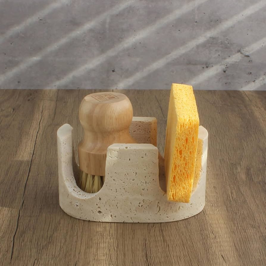Nawgnail Natural Travertine Marble 2-Slot Sponge Holder for Kitchen Counter, 2-in-1 Stone Drying ... | Amazon (US)