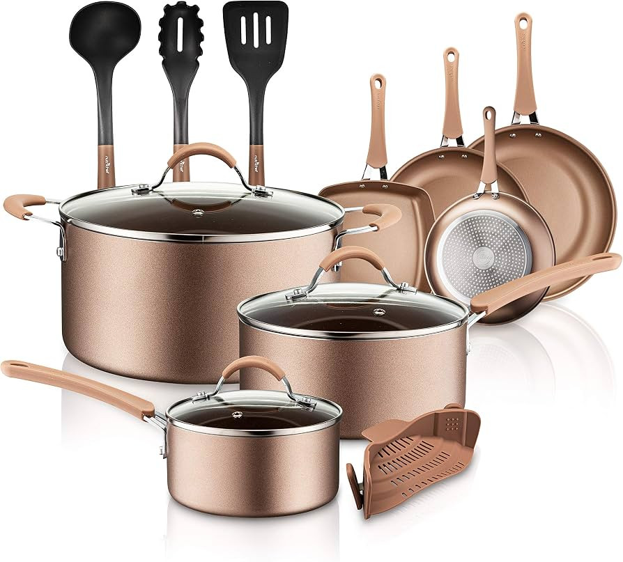 NutriChef PTFE/PFOA/PFOS 14-Piece Nonstick Kitchen Cookware, Set w/Saucepan, Frying Pans, Cooking... | Amazon (US)