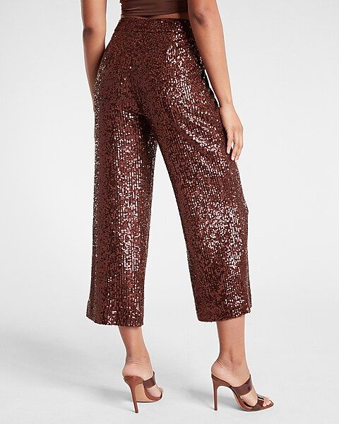 High Waisted Sequin Pleated Cropped Trouser | Express