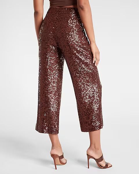 High Waisted Sequin Pleated Cropped Trouser | Express