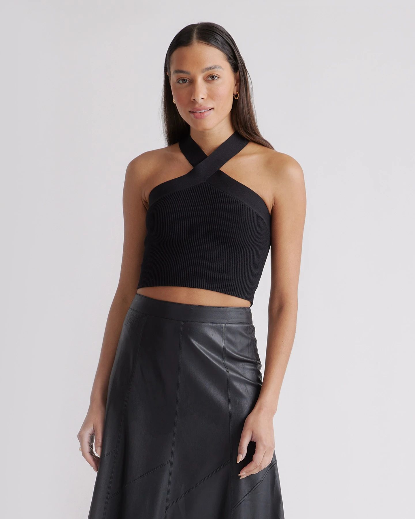 Cropped Halter Ribbed Knit Tank | Quince