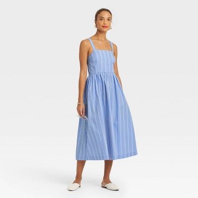 Women&#39;s Sleeveless Sundress - A New Day&#8482; Blue Striped XL | Target