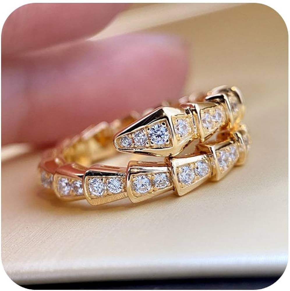 Gixaxak Charm Sterling Silver Gold Snake Shape Ring Opening Adjustable Design Jewelry Handmade Po... | Amazon (US)