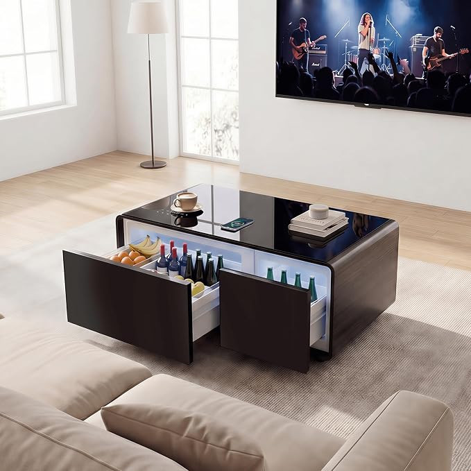 Smart Coffee Table, Living Room Table with Built in Fridge, 23" D x 41.5" W x 18.2" H, 15W Wirele... | Amazon (US)