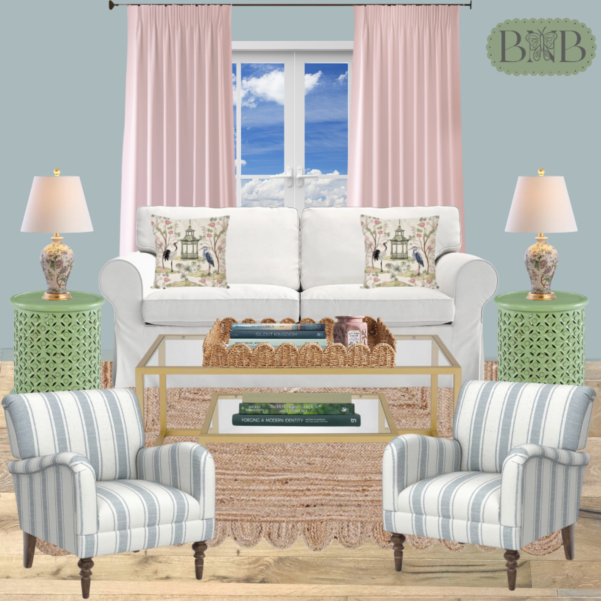 today’s living room design features a fun green, blue, pink color scheme. Very feminine and fun 🤍 Mostly from Amazon besides the side tables which are from Target! 

#LTKHome #LTKFindsUnder100