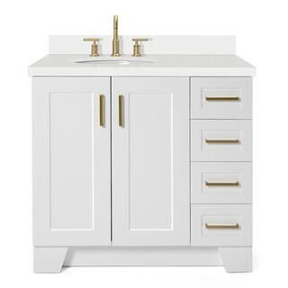 ARIEL Taylor 37 in. W x 22 in. D Bath Vanity in White with Quartz Vanity Top in White with White ... | The Home Depot