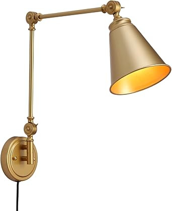 COSYLUX Vintage Gold Swing Arm Wall Lamp, Industrial Brass Plug in Wall Sconce for Bedroom, Moder... | Amazon (US)