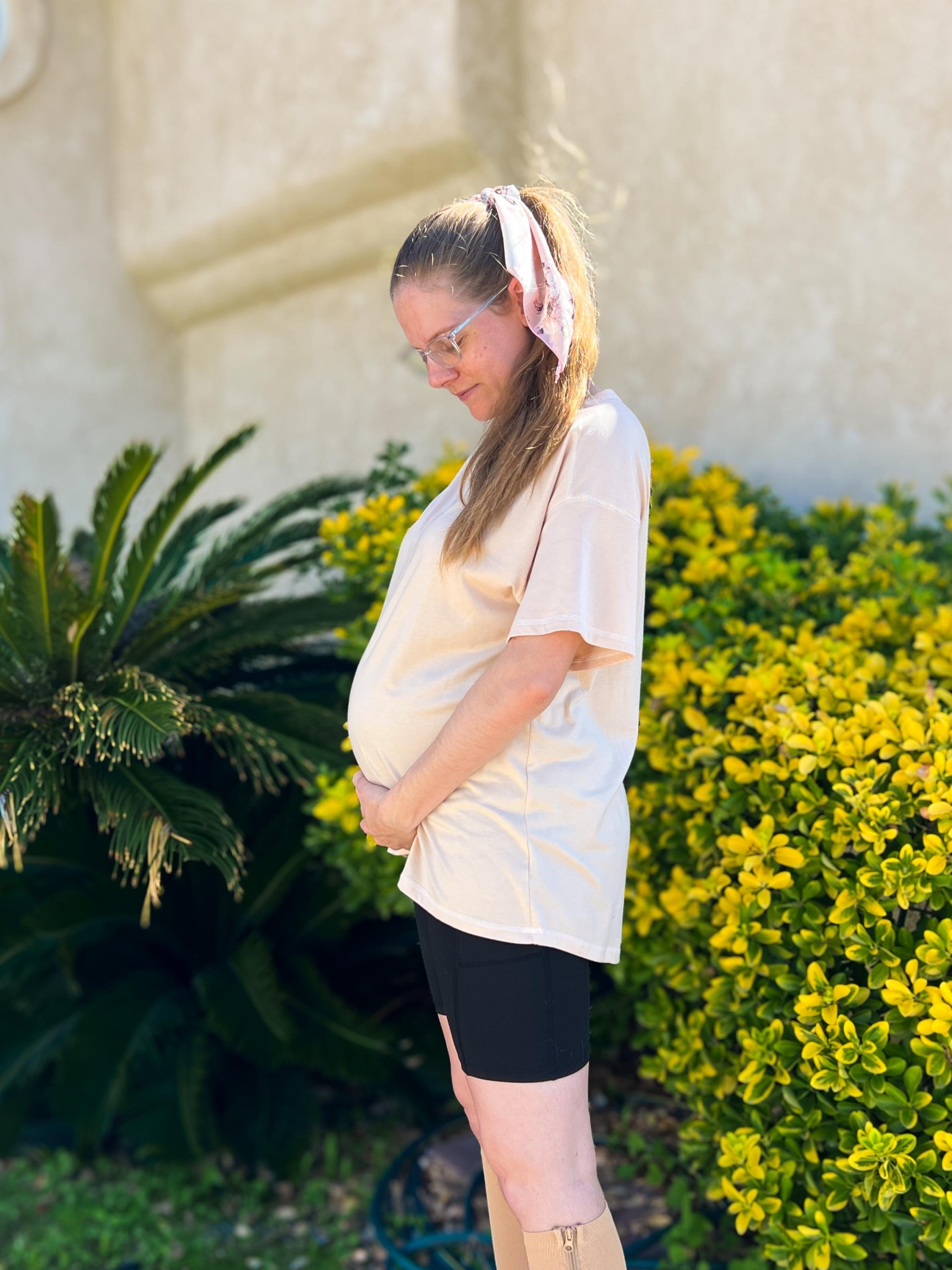 26 WEEKS PREGNANT | $7 oversized tee from Amazon - perfect to wear during and after pregnancy. I’m wearing a MEDIUM | 3-pack of maternity bikers shorts, I sized up to a LARGE | side-zip compression socks, size S/M

#LTKBump #LTKFindsUnder50