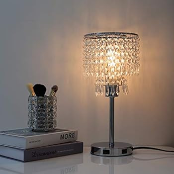 Silver Crystal Bedside Table Lamp with Dual USB Charging Port, Acaxin Nightstand Lamp with Elegan... | Amazon (US)