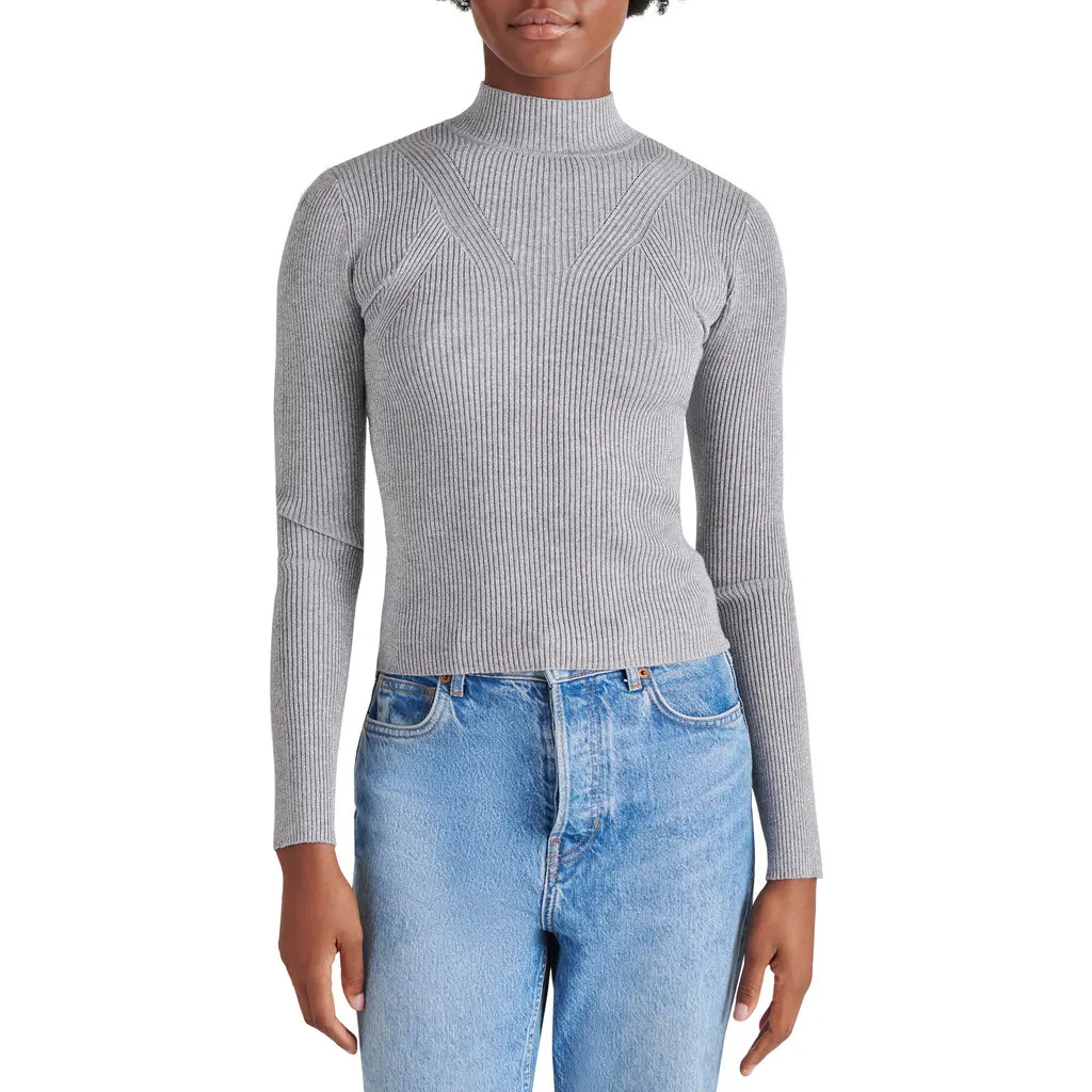 Steve Madden Metallic Rib Mock Neck Sweater in Silver at Nordstrom Rack, Size Medium | Nordstrom Rack