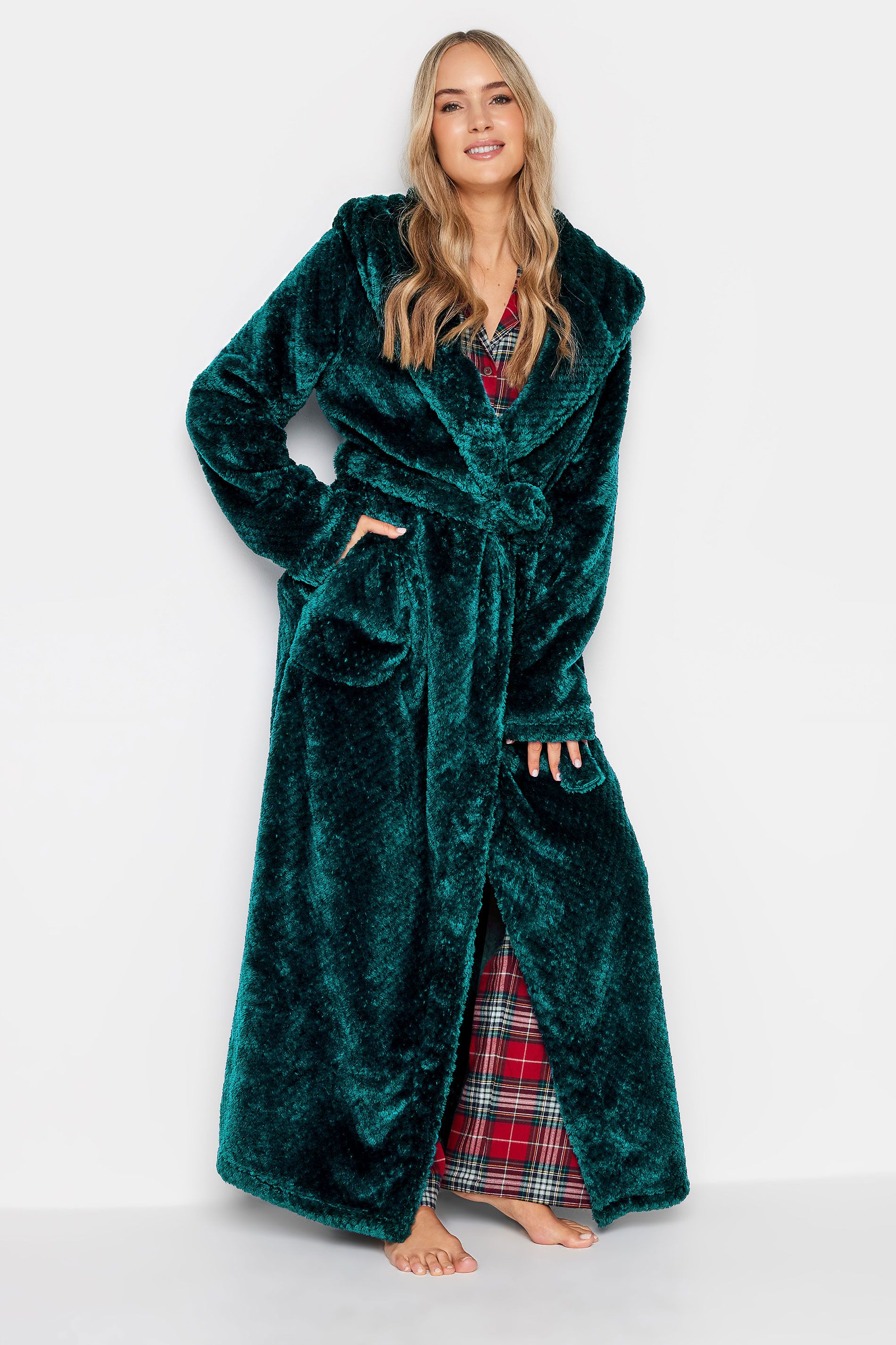 LTS Tall Emerald Green Hooded Maxi Dressing Gown | Long Tall Sally