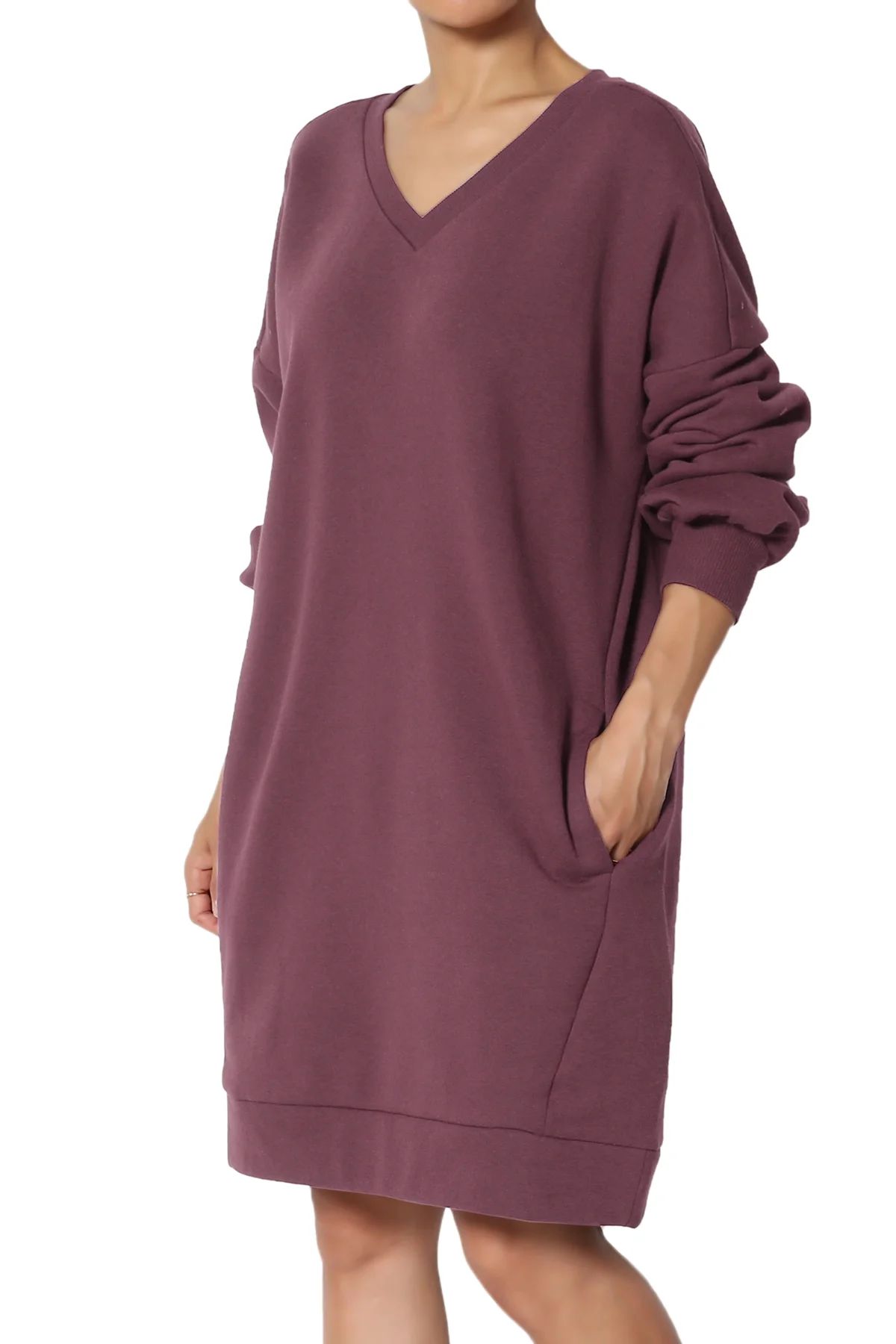 TheMogan Women's PLUS Oversized V-Neck Long Sleeve Pocket Fleece Tunic Sweatshirts - Walmart.com | Walmart (US)