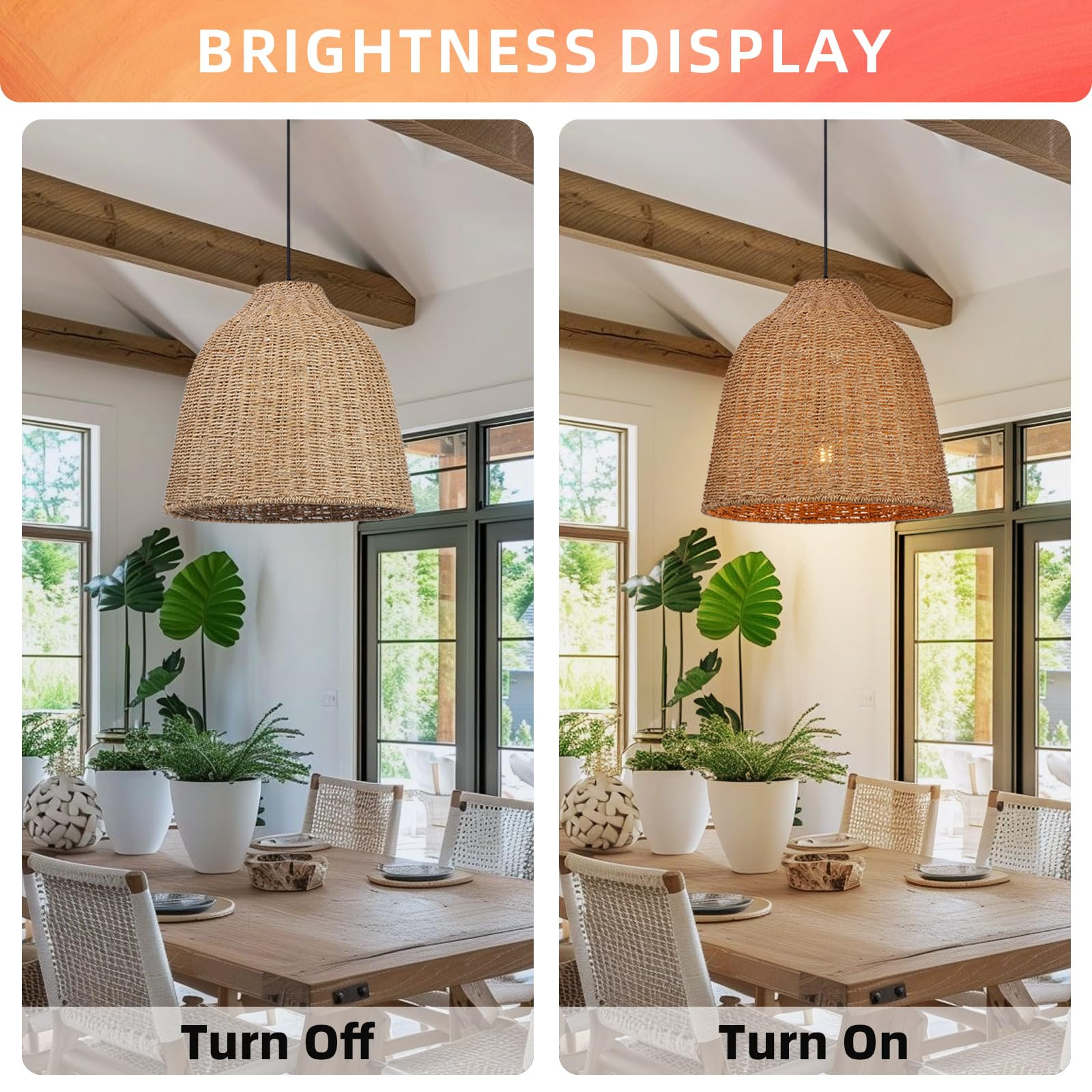 Arturesthome Large Woven Pendant Light for Kitchen Island,Rustic Farmhouse Rattan Chandelier Wick... | Amazon (US)