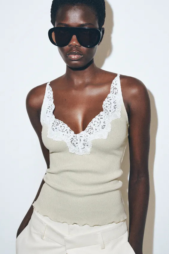 RIB KNIT LACE TOP | Zara US
