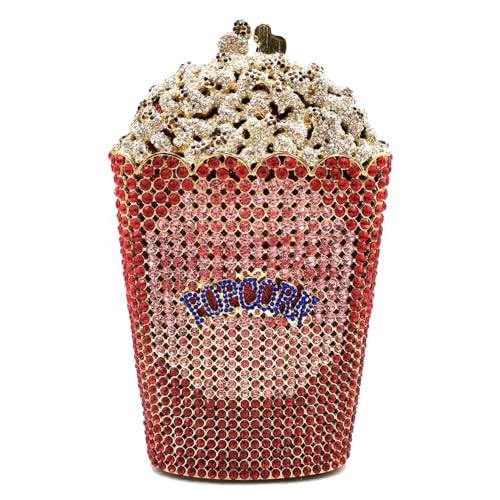 Usuisy Popcorn Crystal Clutch Bag Women Novelty Evening Handbags Bridal Party Dinner Rhinestone Clutch Purse Wedding Bag,Mini,Red Pink | Amazon (US)