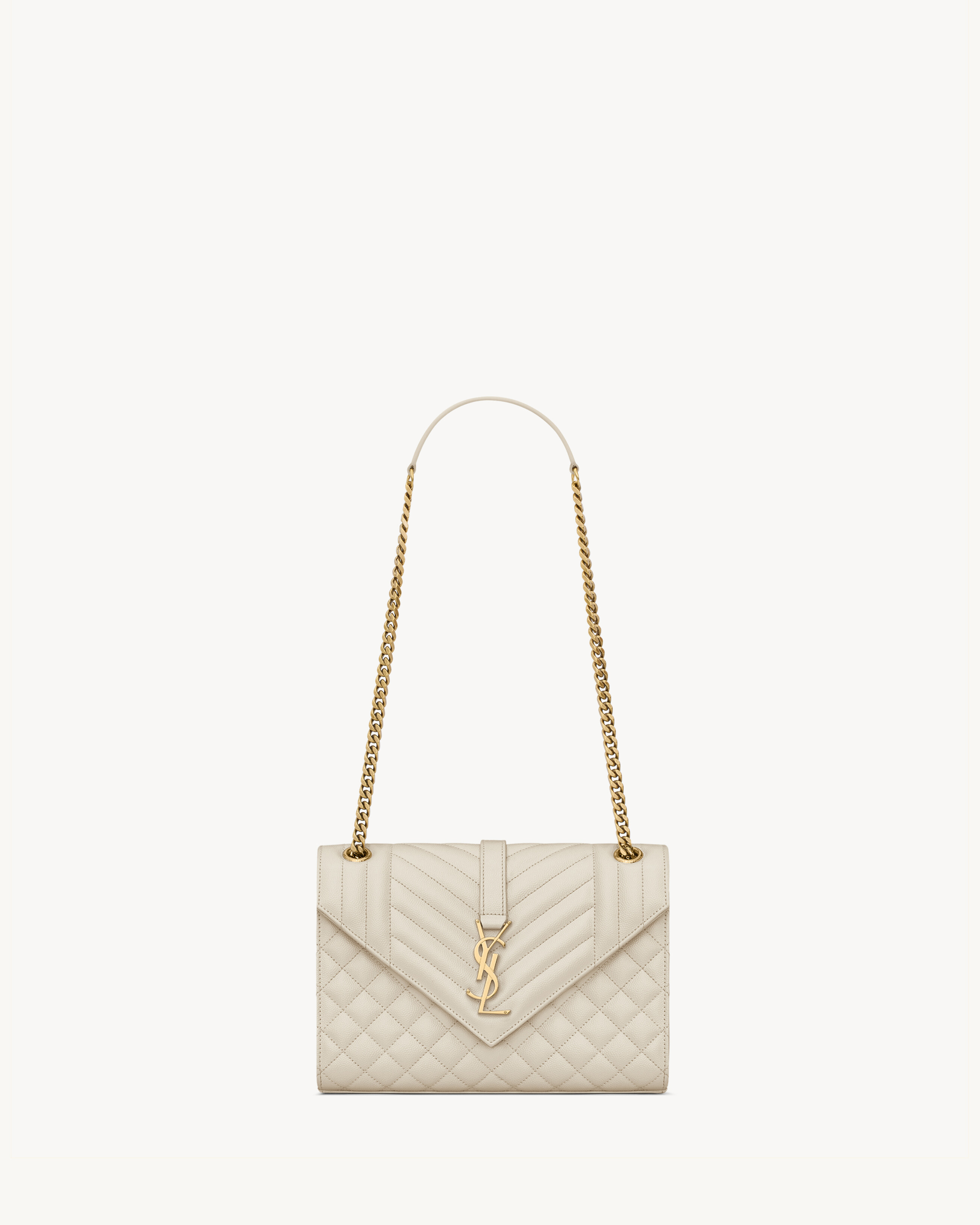 Saint Laurent Envelope Medium In Quilted Grain De Poudre Embossed Leather - White - Women - One Size | Saint Laurent Inc. (Global)